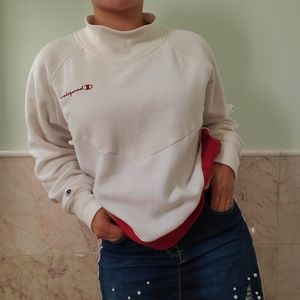 Champion Chevron Stripe White & Red Sweatshirt, Pullover Fleece Sz Large